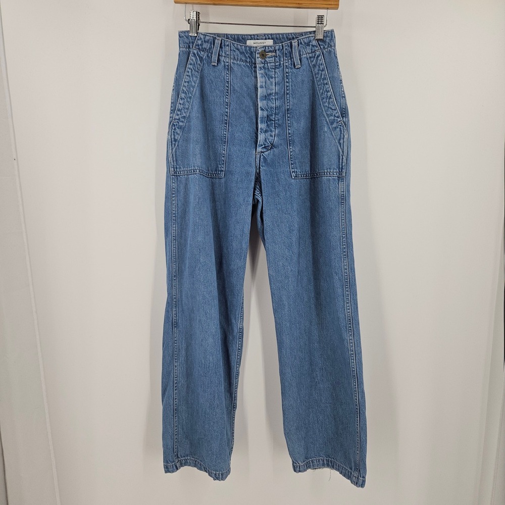 MOUSSY Wide Leg Jeans Blue Light Wash High Rise Utility Carpenter Denim Size 26